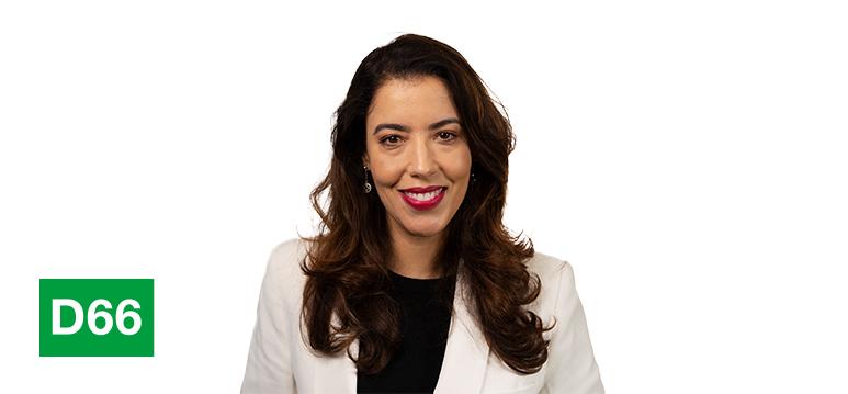 Portrait of Belhirch with logo D66.