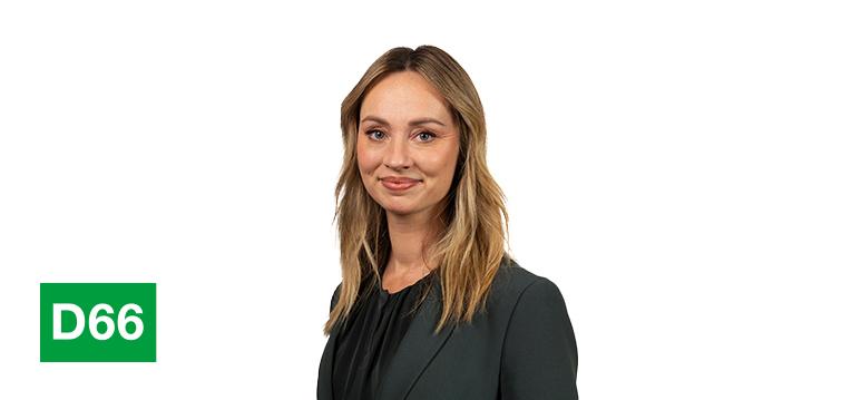 Portrait of Rooderkerk with logo D66.