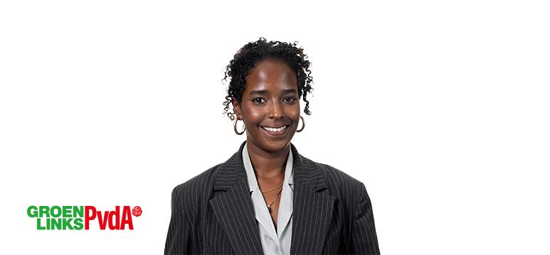 Portrait of Abdi with logo GL-PvdA.