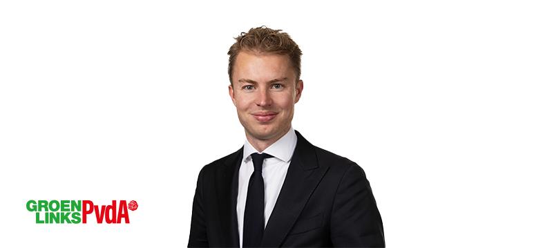 Portrait of Bushoff with logo GL-PvdA.