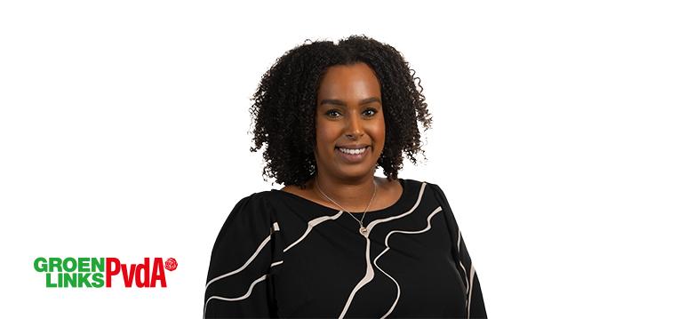 Portrait of Tseggai with logo GL-PvdA.