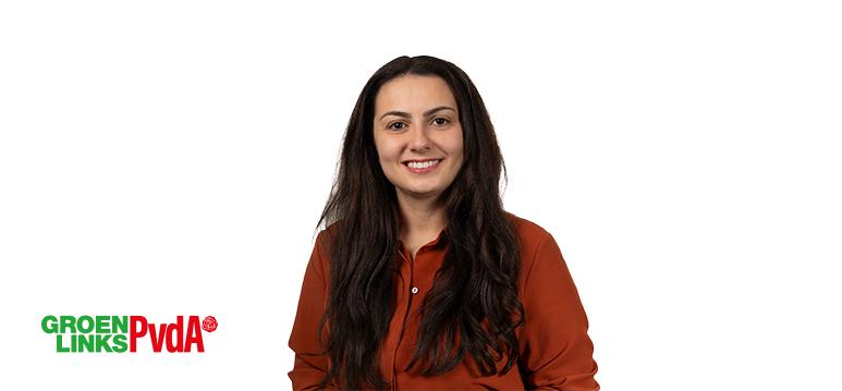 Portrait of Zalinyan with logo GL-PvdA.