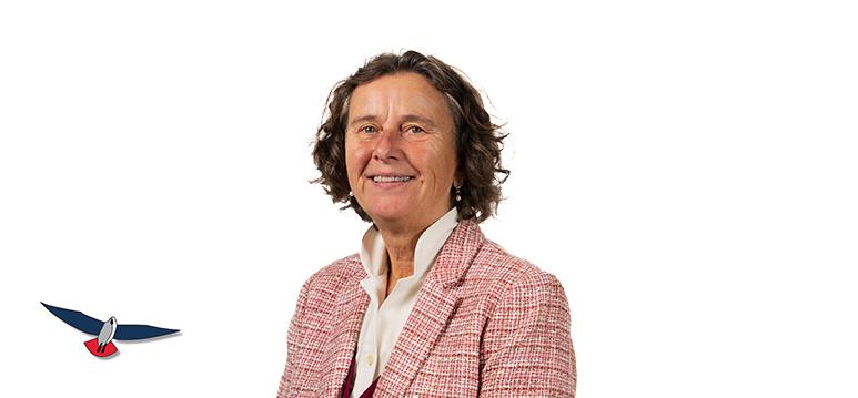 Portrait of Faber with logo PVV.