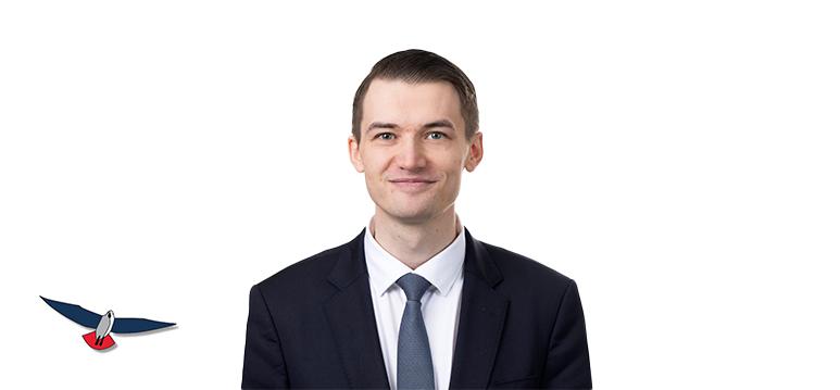 Portrait of Mooiman with logo PVV.