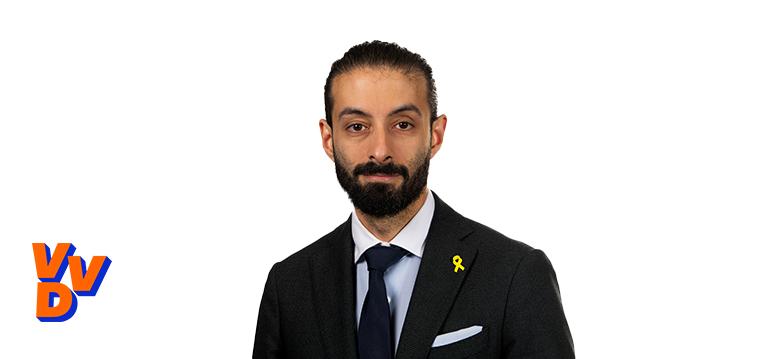 Portrait of Ellian with logo VVD.