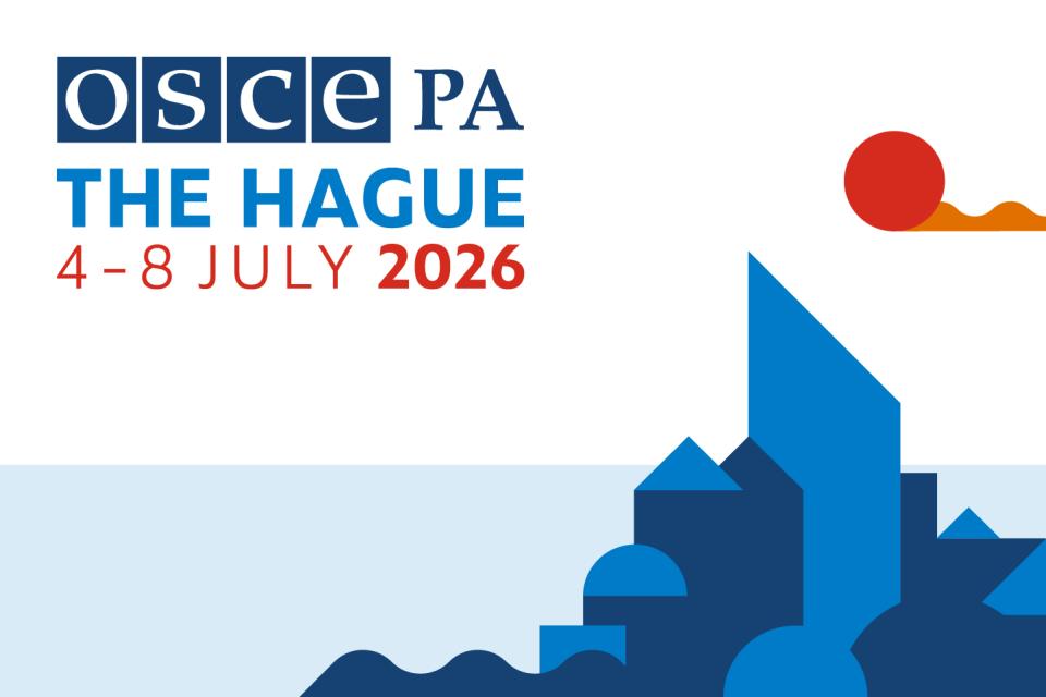 A banner with the logo of OSCE PA in the Hague