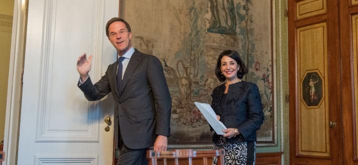 Formateur Rutte leaves the Stadholder's Room on 25 October 2017following the presentation of his final report to the President of the House,Ms Khadija Arib.