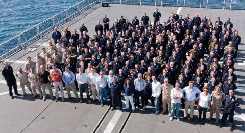 Group picture from a helicopter